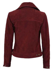 Womens Maroon Suede Leather Biker Jacket