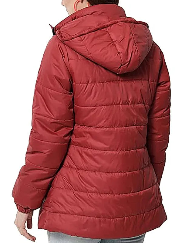 Women's Red Puffer Hooded Jacket