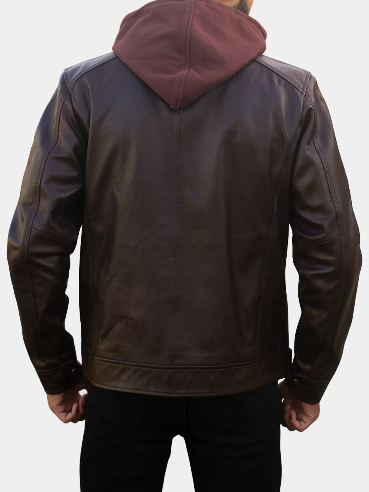 Mens Brown Hooded Leather Motorcycle Jacket