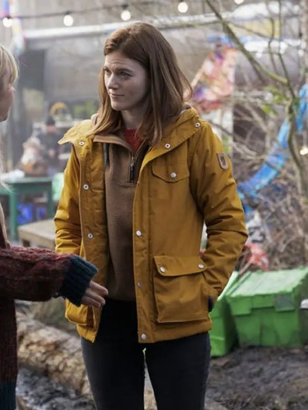 Vigil 2021 Rose Leslie Yellow Hooded Jacket