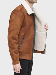 Sherpa Lined Brown Leather Jacket For Men