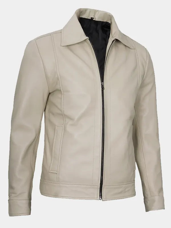 Mens Beige Leather Jacket