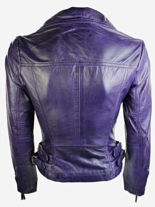Women's Short Fitted Purple Leather Jacket