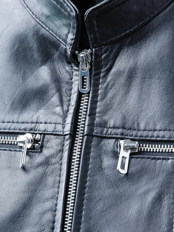 Women's Simple Black Leather Fashion Jacket