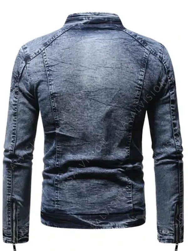 Mens Slim Fit Style Ice Blue Denim Jacket