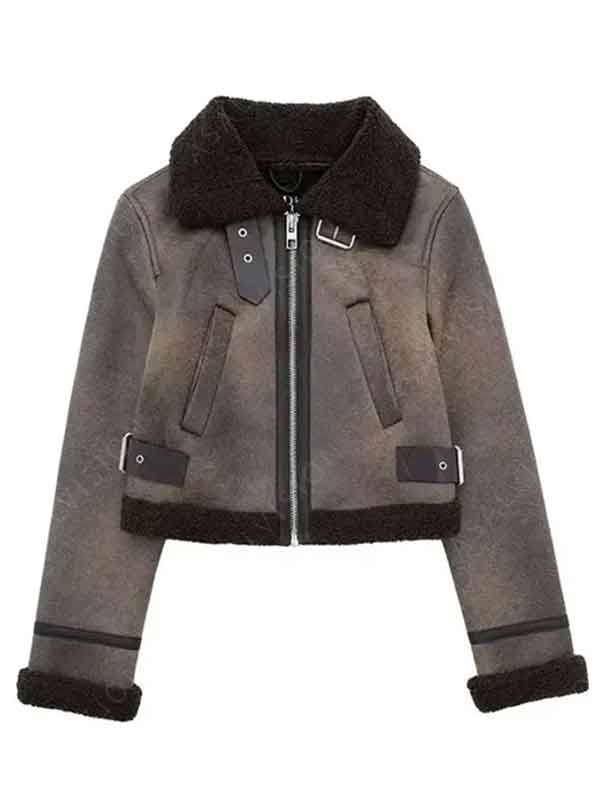 Tracker 2024 Sofia Pernas Brown Shearling Leather Jacket