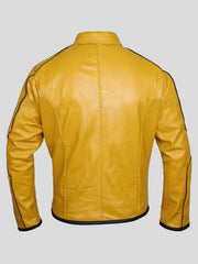 Spades Logo Yellow Cafe Racer Leather Jacket