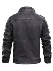 Cafe Racer Men's Distressed Black Stand Up Collar Leather Jacket