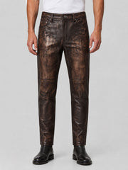 Strathmore Distressed Dark Brown Leather Jeans