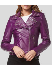 Purple Leather Biker Jacket