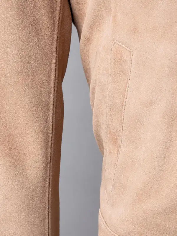 Women's Sand Color Suede Leather Fashion Jacket