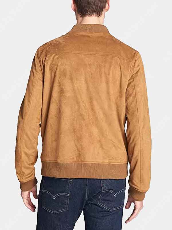 Mens Tan Brown Suede Leather Baseball Jacket