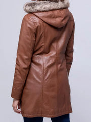 Fur Hooded Leather Coat For Women's