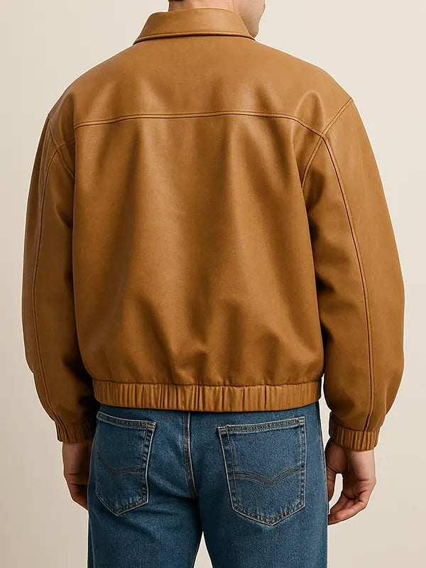 Men's Tan Oversized Leather Jacket