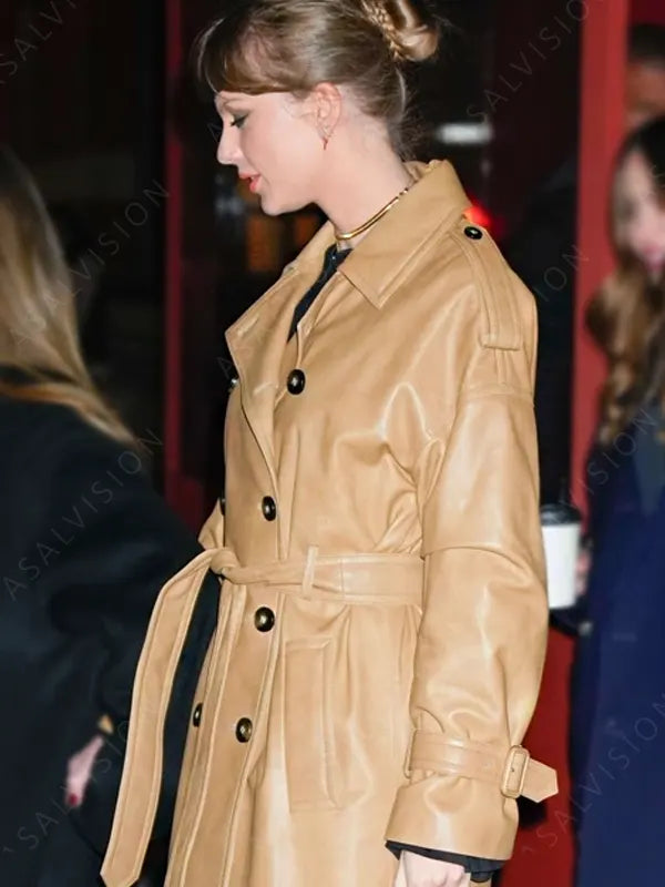 Taylor Swift Tan Leather Trench Coat