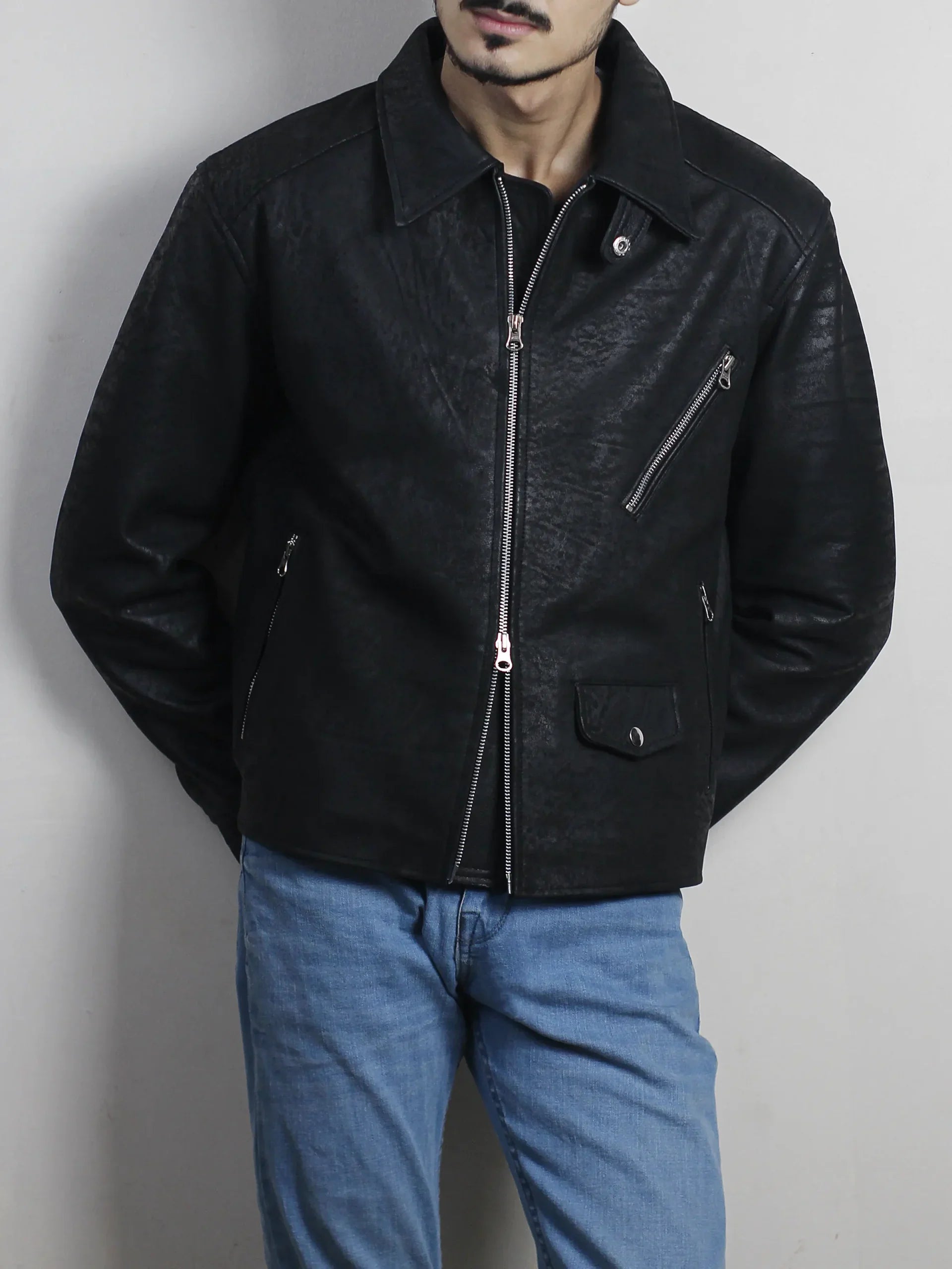 Knoxridge Black Men's Textured Leather Jacket