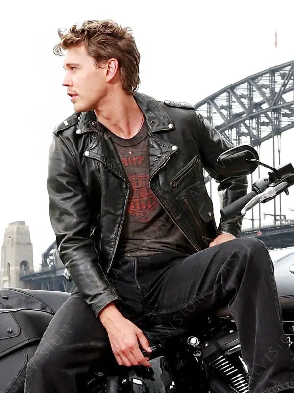 The Bikeriders Austin Butler Black Leather Jacket