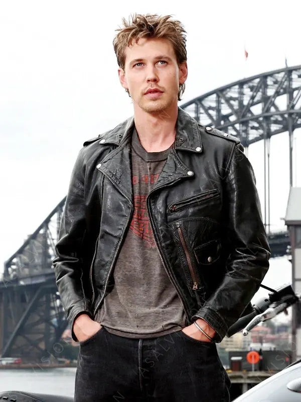 The Bikeriders Austin Butler Black Leather Jacket