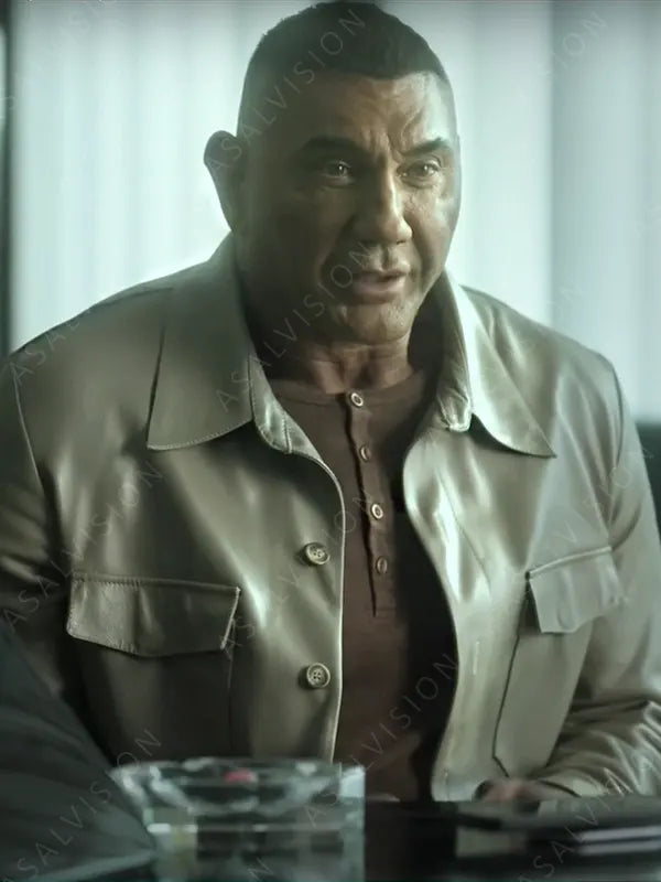 The Killer's Game Dave Bautista Grey Leather Jacket