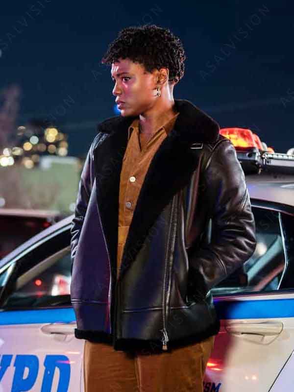 FBI Season 6 Tiffany Wallace Black Shearling Leather Jacket