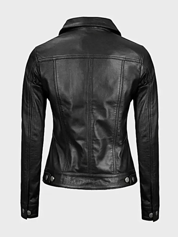 Women's Black Leather Trucker Jacket