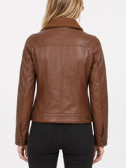 Ulani Cognac Brown Leather Sherpa Lined Jacket