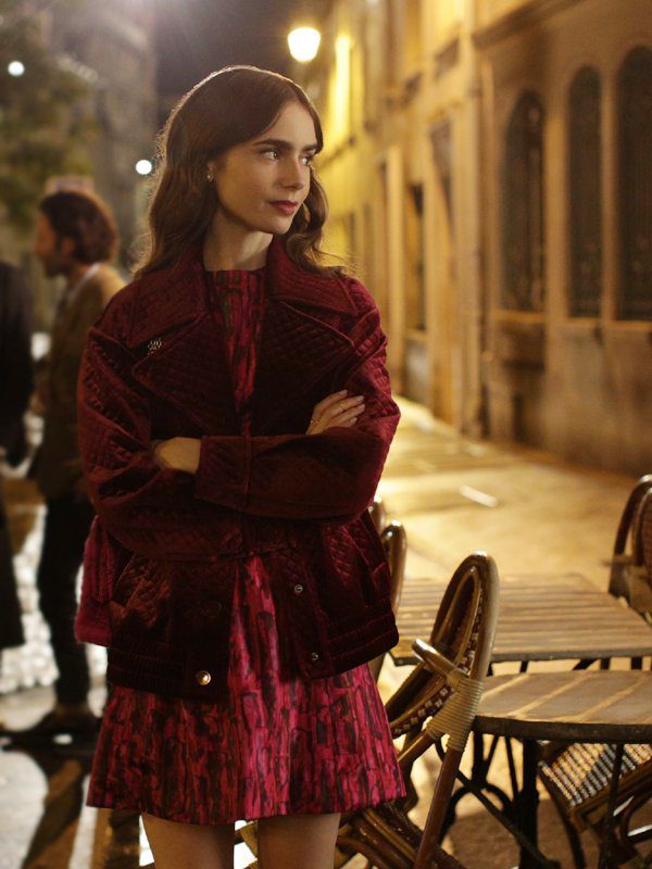 Emily In Paris Lily Collins Maroon Jacket