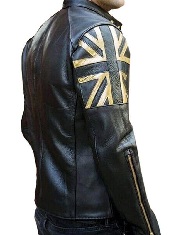 UK Flag Black Motorcycle Leather Jacket