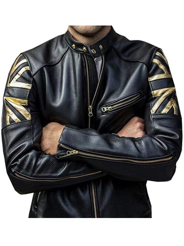 UK Flag Black Motorcycle Leather Jacket
