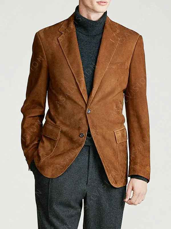 Vintage Brown Suede Leather Blazer Jacket