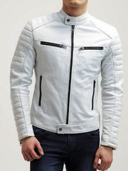 Hawkridge White Cafe Racer Leather Jacket