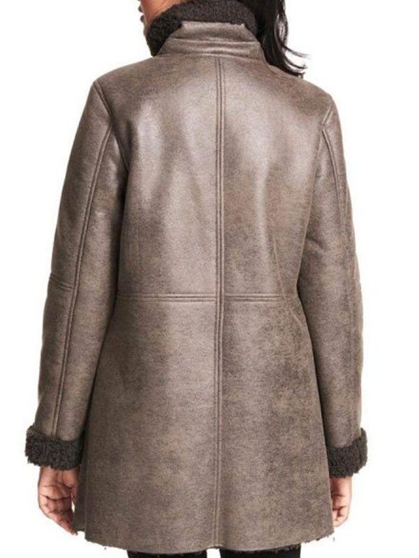 Women Asymmetrical Zip Sheepskin Leather Coat