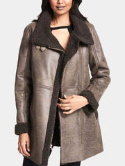 Women Asymmetrical Zip Sheepskin Leather Coat