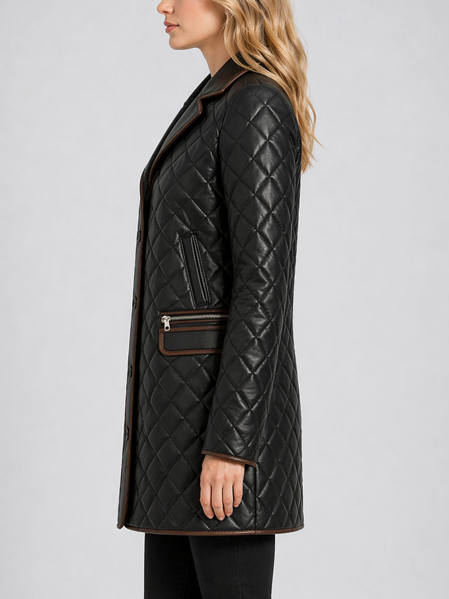 Zelira Black Quilted Leather Coat