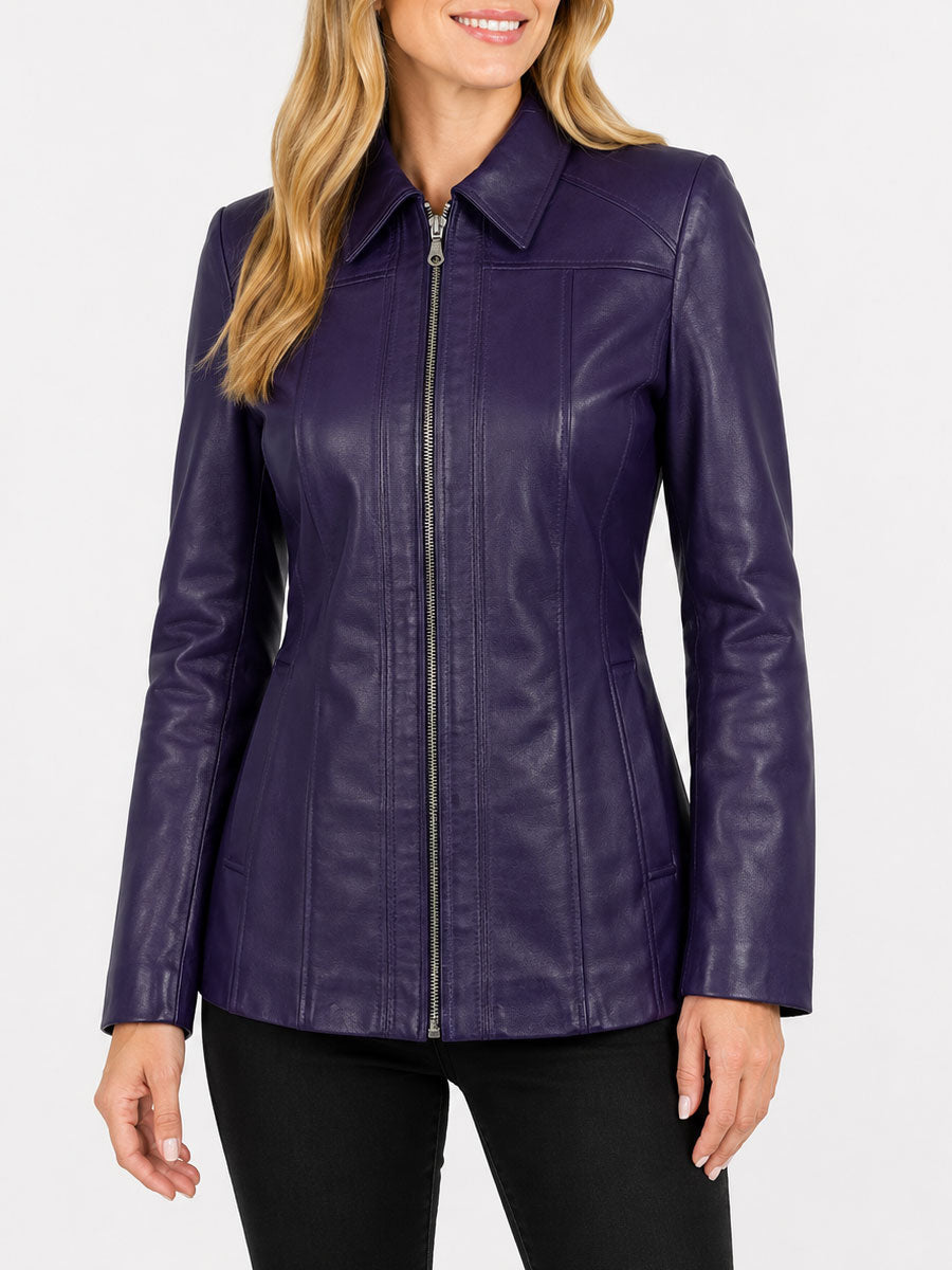 Remi Purple Leather Car Coat