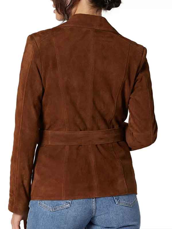 Womens Brown Suede Leather Belted Motorcycle Jacket