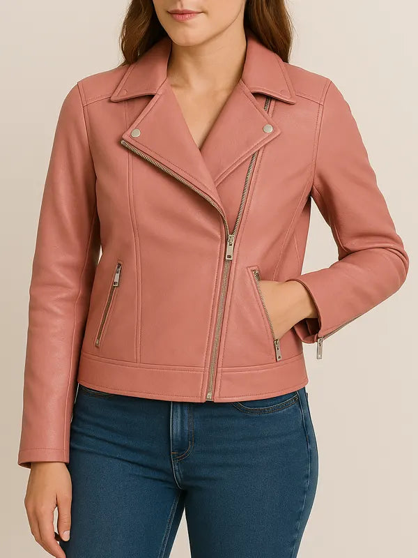 Women's Pink Faux Leather Jacket