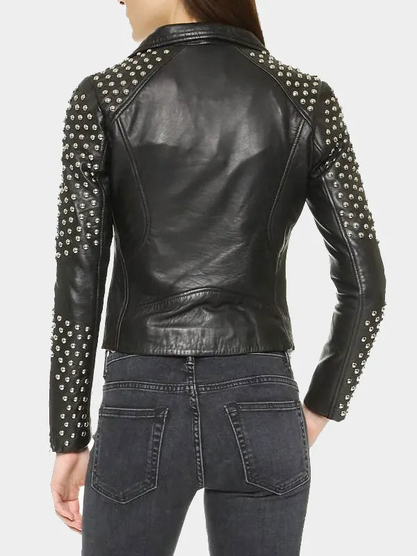 Women's Studded Black Biker Leather Jacket