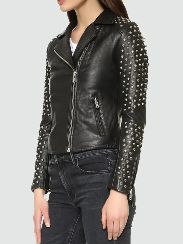 Women's Studded Black Biker Leather Jacket