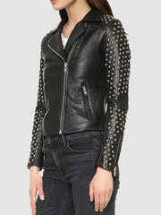 Women's Studded Black Biker Leather Jacket