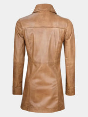 Women's Camel Brown Real Sheepskin Leather Coat