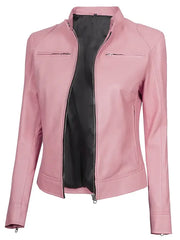 Declan Pink Cafe Racer Leather Jacket For Women