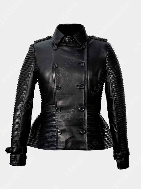 Women's Double-Breasted Leather Black Jacket