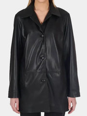 Women's Long Length Black Leather Jacket