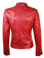 Women's Red Military Style Leather Jacket