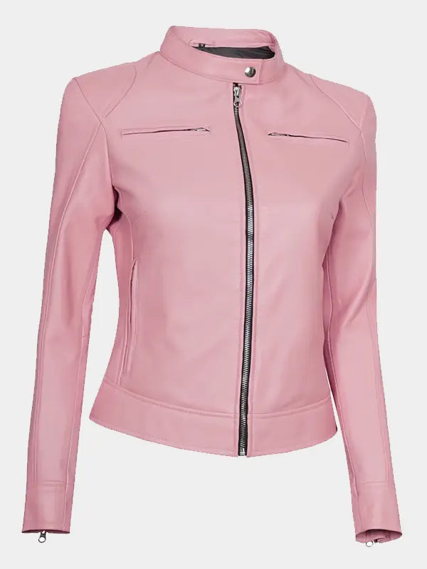 Declan Pink Cafe Racer Leather Jacket For Women