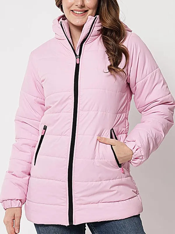 Women's Pink Puffer Jacket With Hood