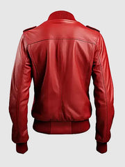 Women's Red Bomber Leather Jacket