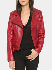 Womens Red Leather Biker Jacket
