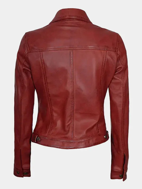 Bold & Stylish Women's Red Leather Trucker Jacket